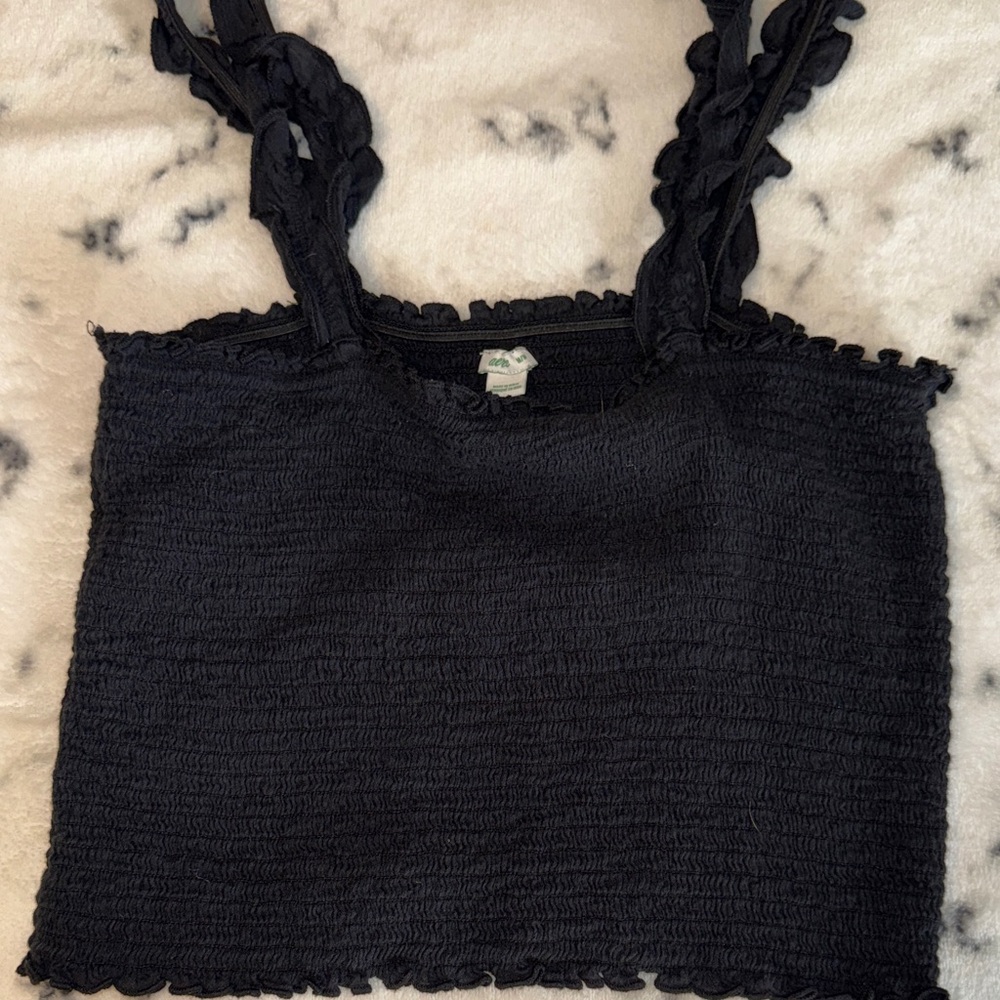 Aerie Black Smocked Tank Top with Ruffle Straps ✨